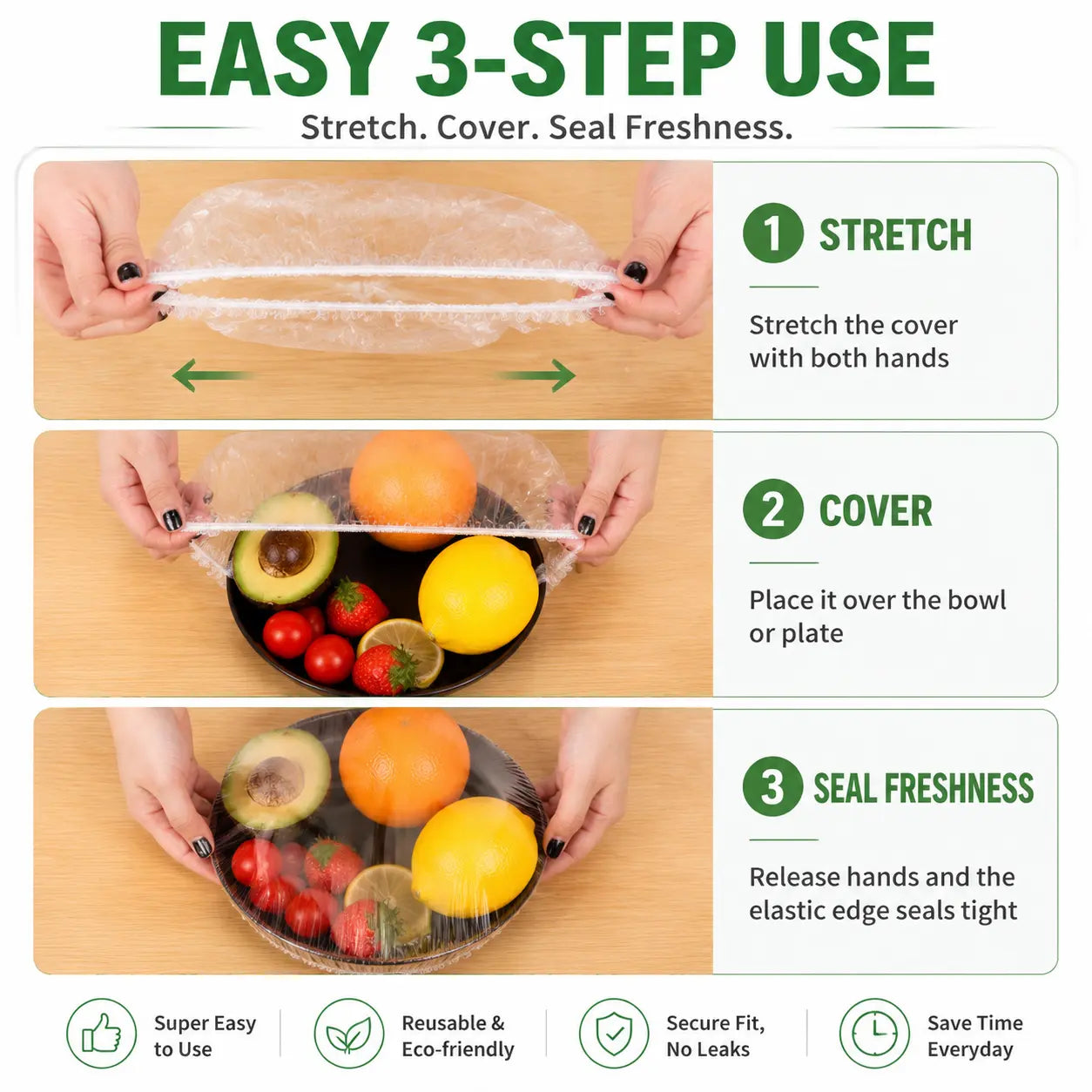 100PCS Stretch Food Covers – Elastic Bowl Covers for Leftovers, Fruits & Vegetables, Plastic Wrap Alternative for Kitchen Storage