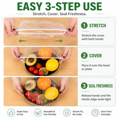 100PCS Stretch Food Covers – Elastic Bowl Covers for Leftovers, Fruits & Vegetables, Plastic Wrap Alternative for Kitchen Storage