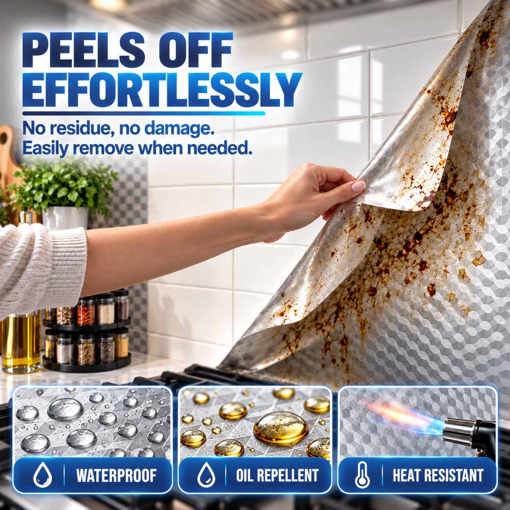 Kitchen & Home Self-Adhesive Aluminum Foil Surface Protector – Easy to Clean, Oil & Splash Resistant, Removes Cleanly Without Sticky Residue ✨