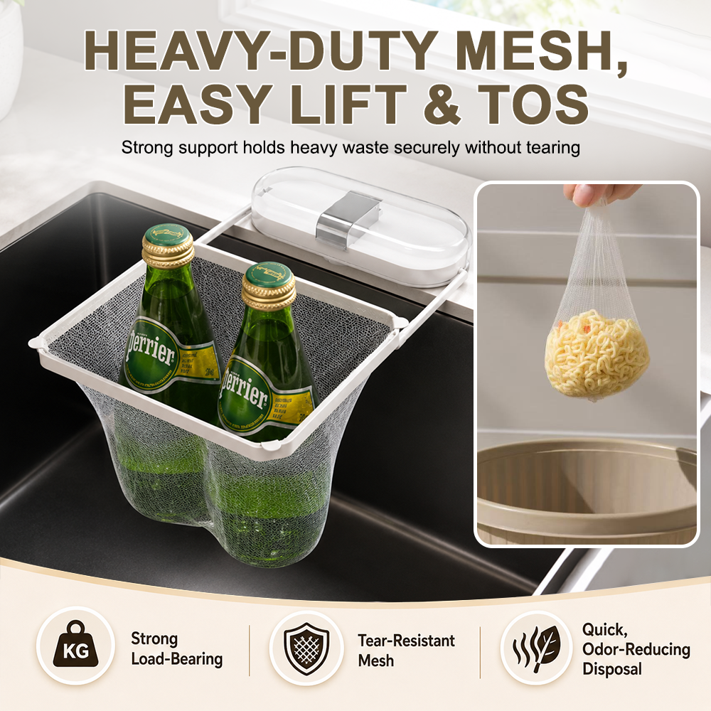 2-in-1 Suction Cup Sink Strainer Rack – Movable Food Waste Filter with Disposable Drain Nets