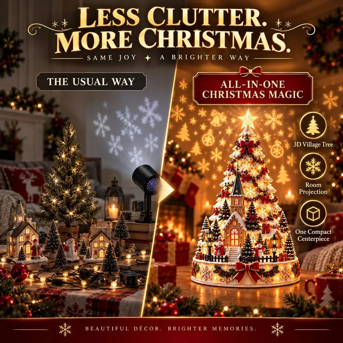 🎄 Magical Christmas Village Projection Centrepiece – 2 Festive Scenes