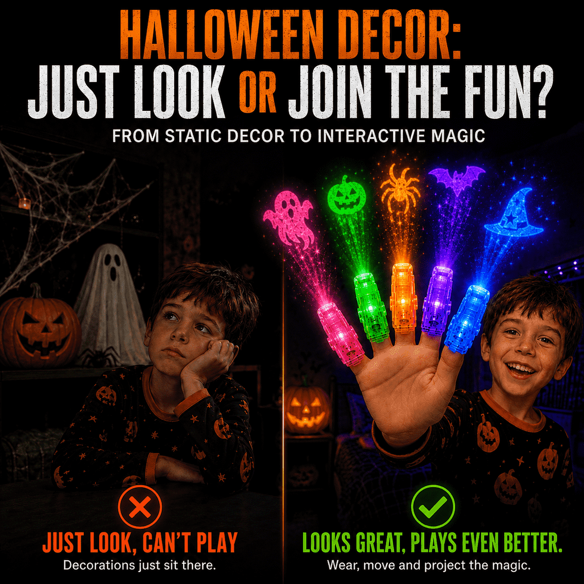 Halloween Finger Lights, Fun Multi-Design Glow Toys for Kids, Party Favors, Decorations & Gifts