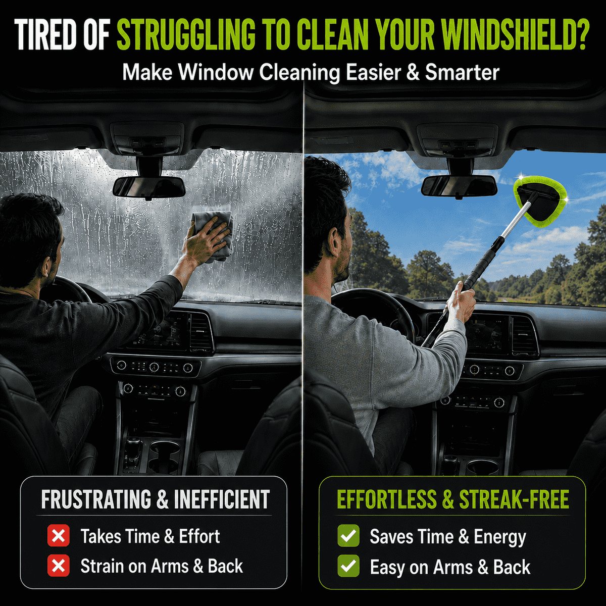 Car Windshield Cleaning Brush — Extendable Microfiber for 360° Window Cleaning🍇