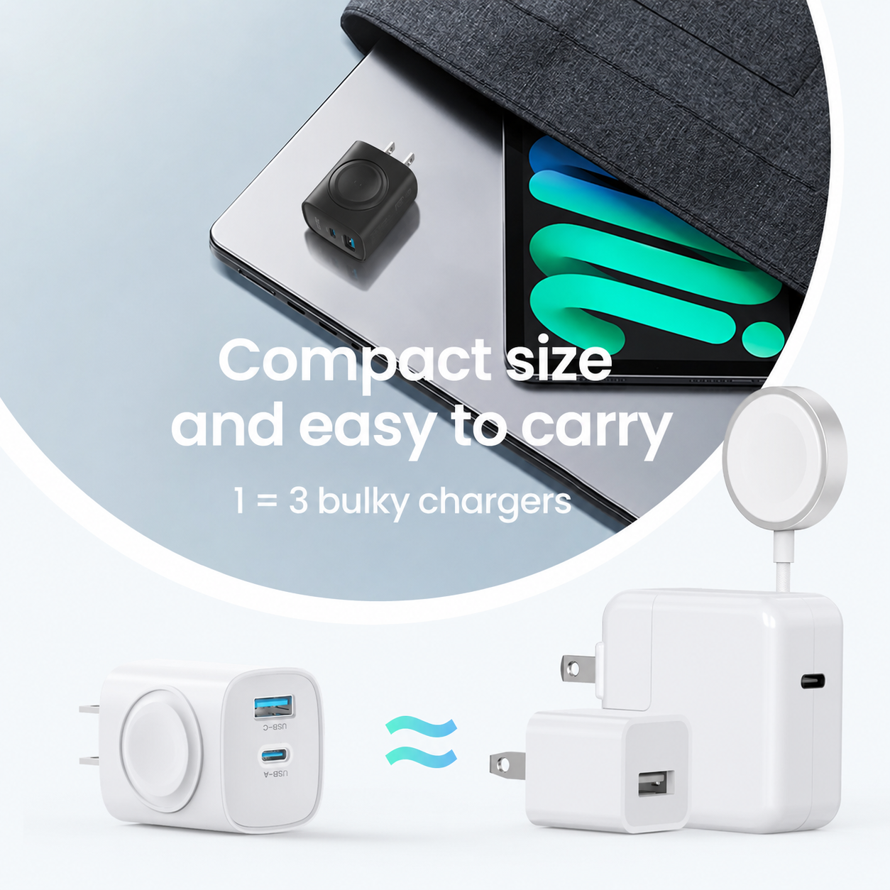 🔋 3-in-1 Magnetic Apple Watch Charger | Fast USB-C Wall Charger