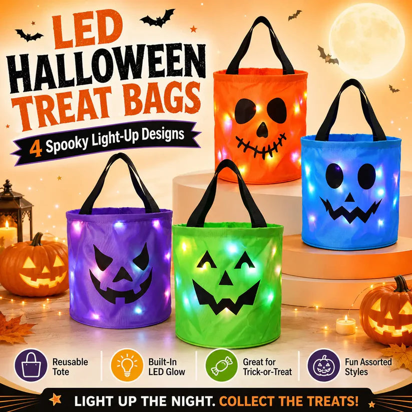 🎃 Light-Up Halloween Candy Bucket Set – Reusable Trick or Treat Bags