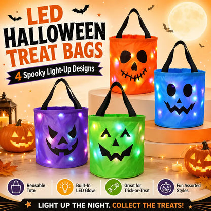 🎃 Light-Up Halloween Candy Bucket Set – Reusable Trick or Treat Bags