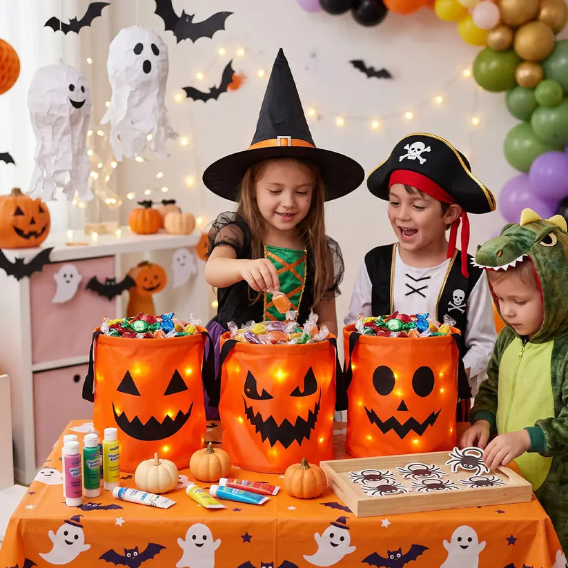 🎃 Light-Up Halloween Candy Bucket Set – Reusable Trick or Treat Bags