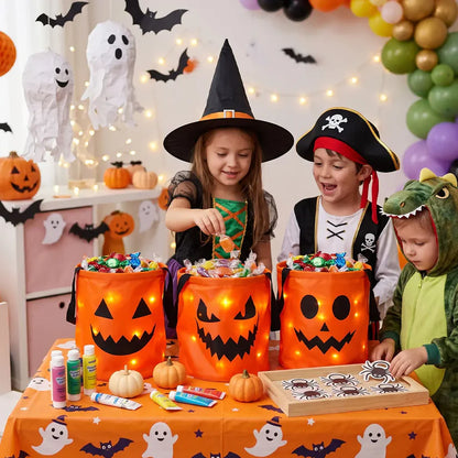 🎃 Light-Up Halloween Candy Bucket Set – Reusable Trick or Treat Bags