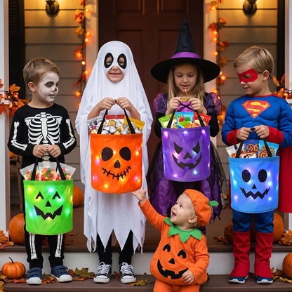 🎃 Light-Up Halloween Candy Bucket Set – Reusable Trick or Treat Bags