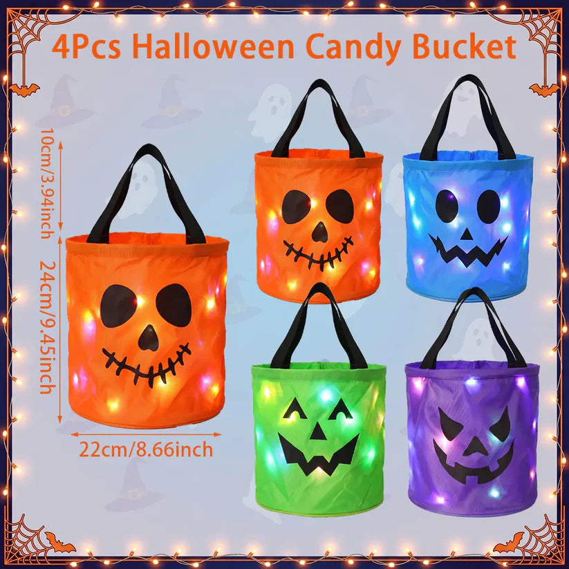 🎃 Light-Up Halloween Candy Bucket Set – Reusable Trick or Treat Bags