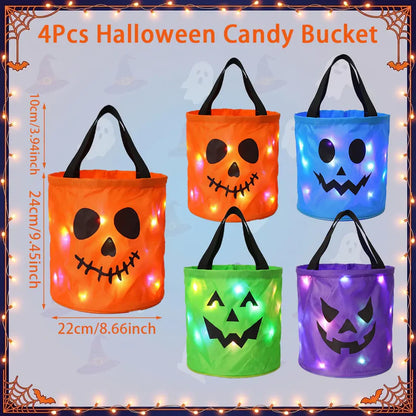 🎃 Light-Up Halloween Candy Bucket Set – Reusable Trick or Treat Bags