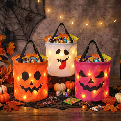 🎃 Light-Up Halloween Candy Bucket Set – Reusable Trick or Treat Bags
