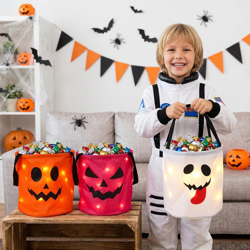 🎃 Light-Up Halloween Candy Bucket Set – Reusable Trick or Treat Bags