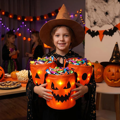 🎃 Light-Up Halloween Candy Bucket Set – Reusable Trick or Treat Bags