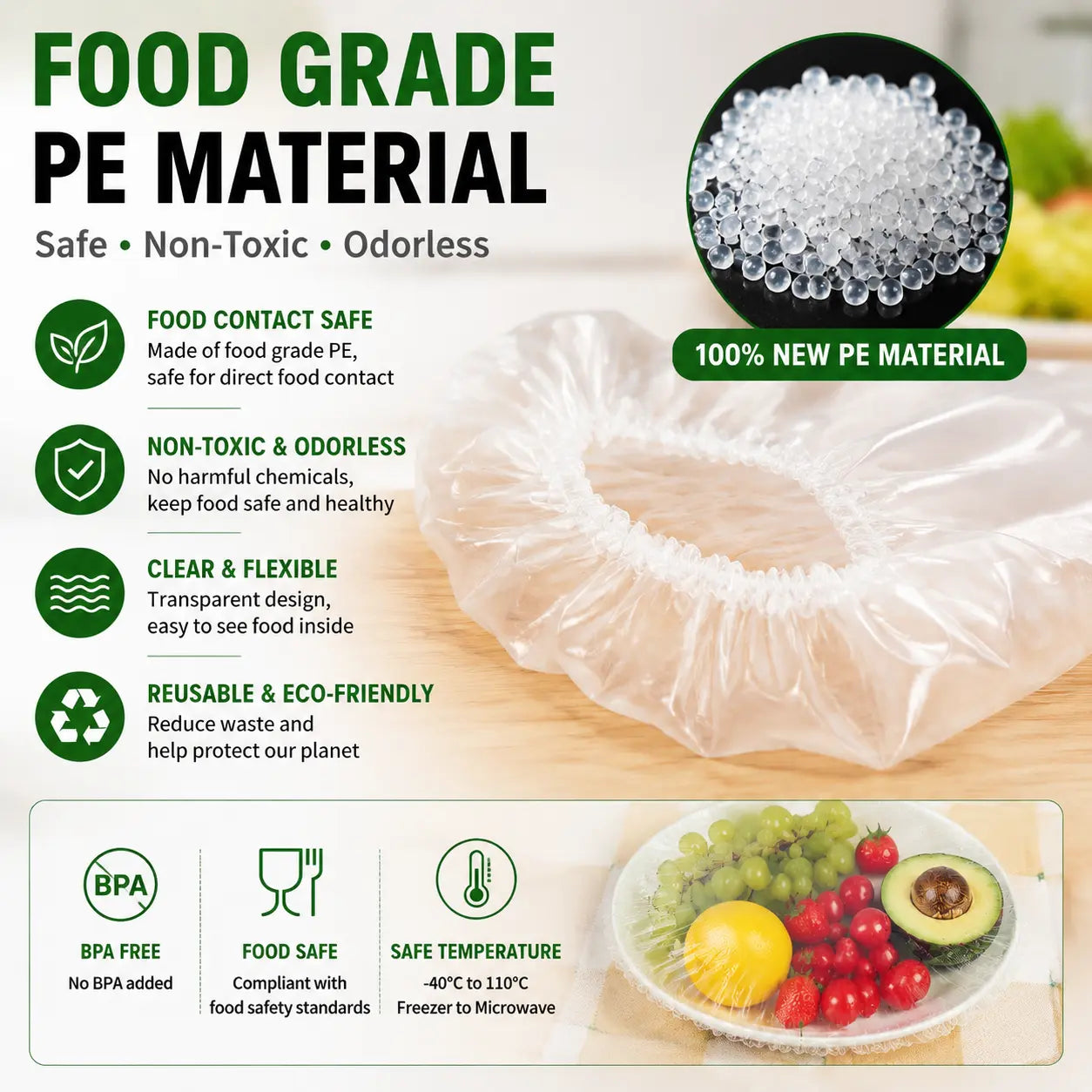 100PCS Stretch Food Covers – Elastic Bowl Covers for Leftovers, Fruits & Vegetables, Plastic Wrap Alternative for Kitchen Storage