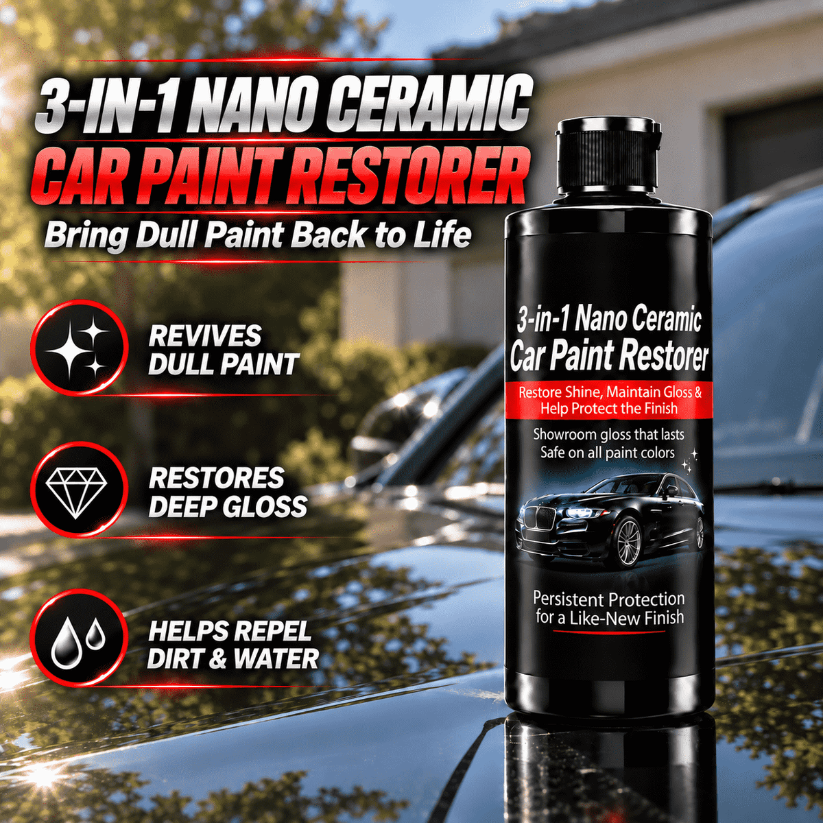 3-in-1 Nano Ceramic Car Paint Restorer – Restore Shine, Maintain Gloss & Help Protect the Finish