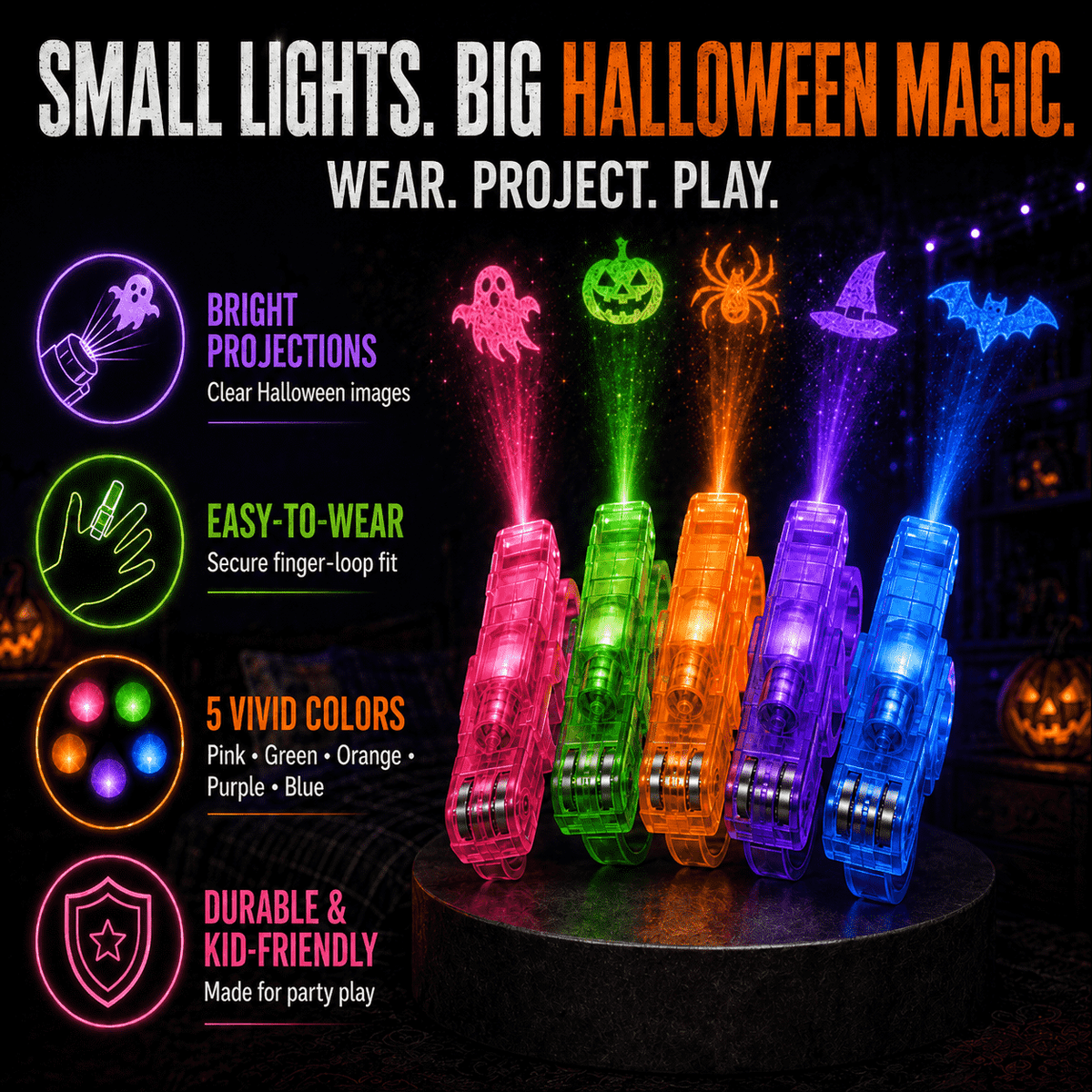 Halloween Finger Lights, Fun Multi-Design Glow Toys for Kids, Party Favors, Decorations & Gifts
