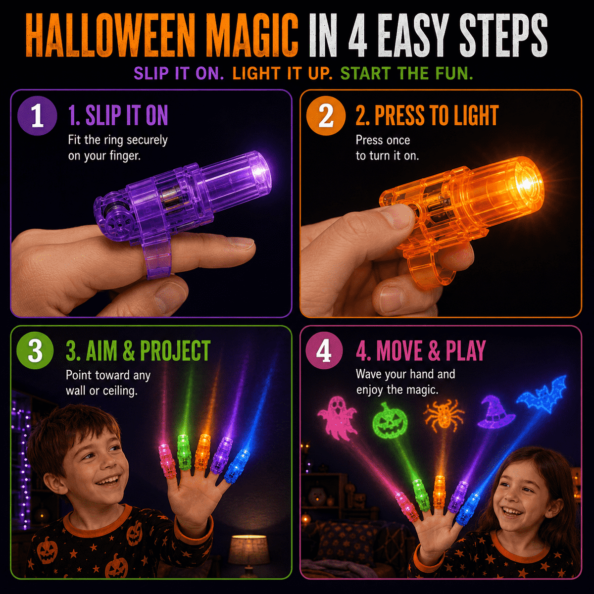 Halloween Finger Lights, Fun Multi-Design Glow Toys for Kids, Party Favors, Decorations & Gifts