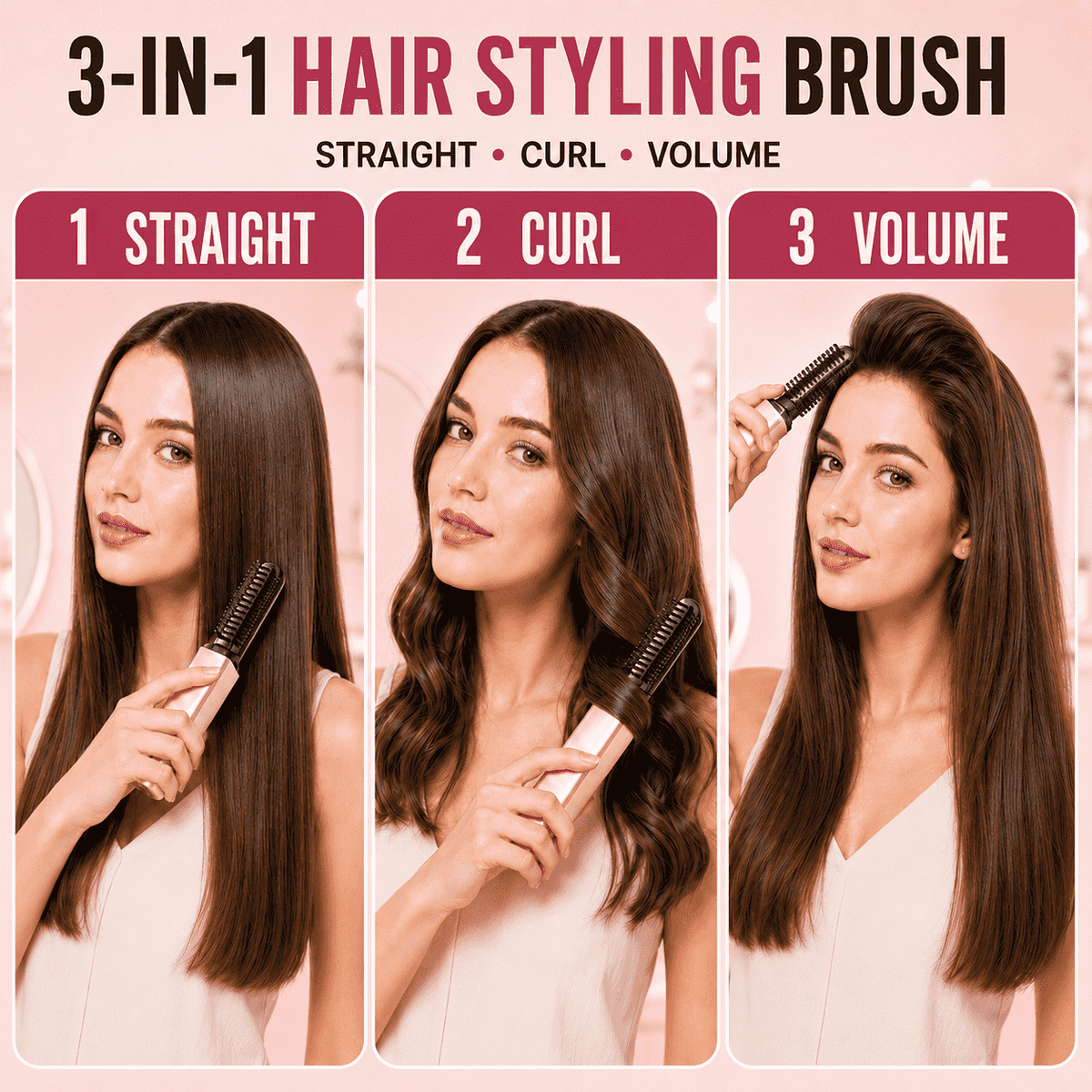 3-in-1 Anti-Scald Hair Styling Brush | Straighten, Curl & Volumize🍀