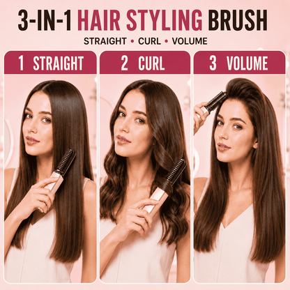 3-in-1 Anti-Scald Hair Styling Brush | Straighten, Curl & Volumize🍀