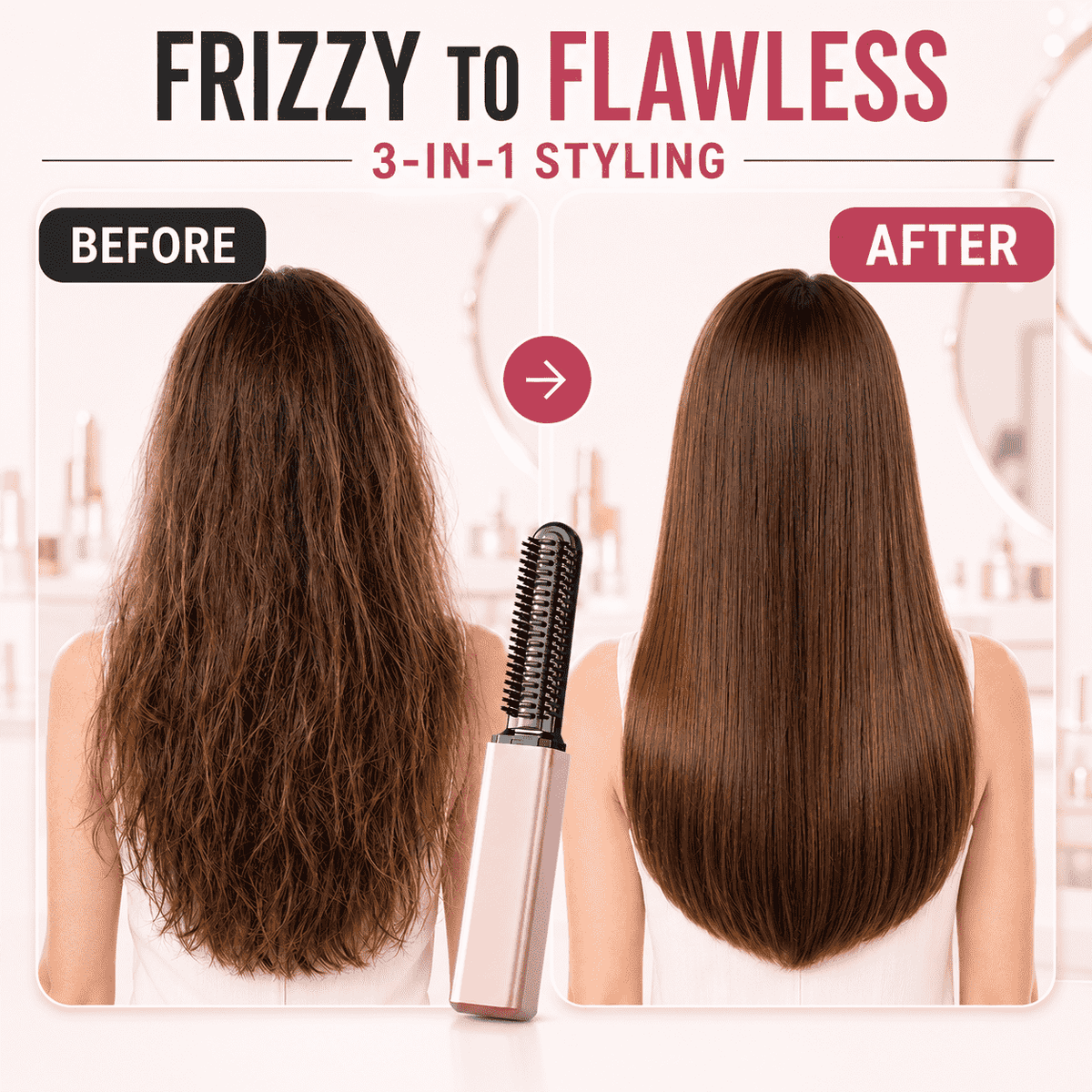 3-in-1 Anti-Scald Hair Styling Brush | Straighten, Curl & Volumize🍀