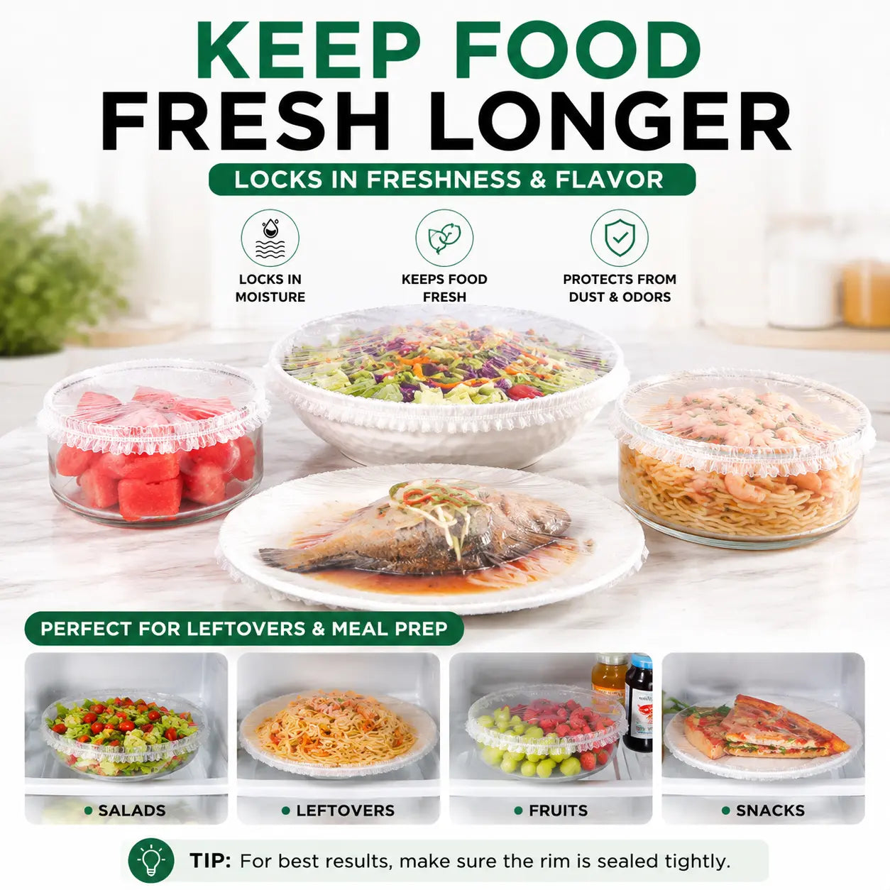 100PCS Stretch Food Covers – Elastic Bowl Covers for Leftovers, Fruits & Vegetables, Plastic Wrap Alternative for Kitchen Storage