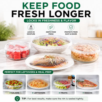 100PCS Stretch Food Covers – Elastic Bowl Covers for Leftovers, Fruits & Vegetables, Plastic Wrap Alternative for Kitchen Storage