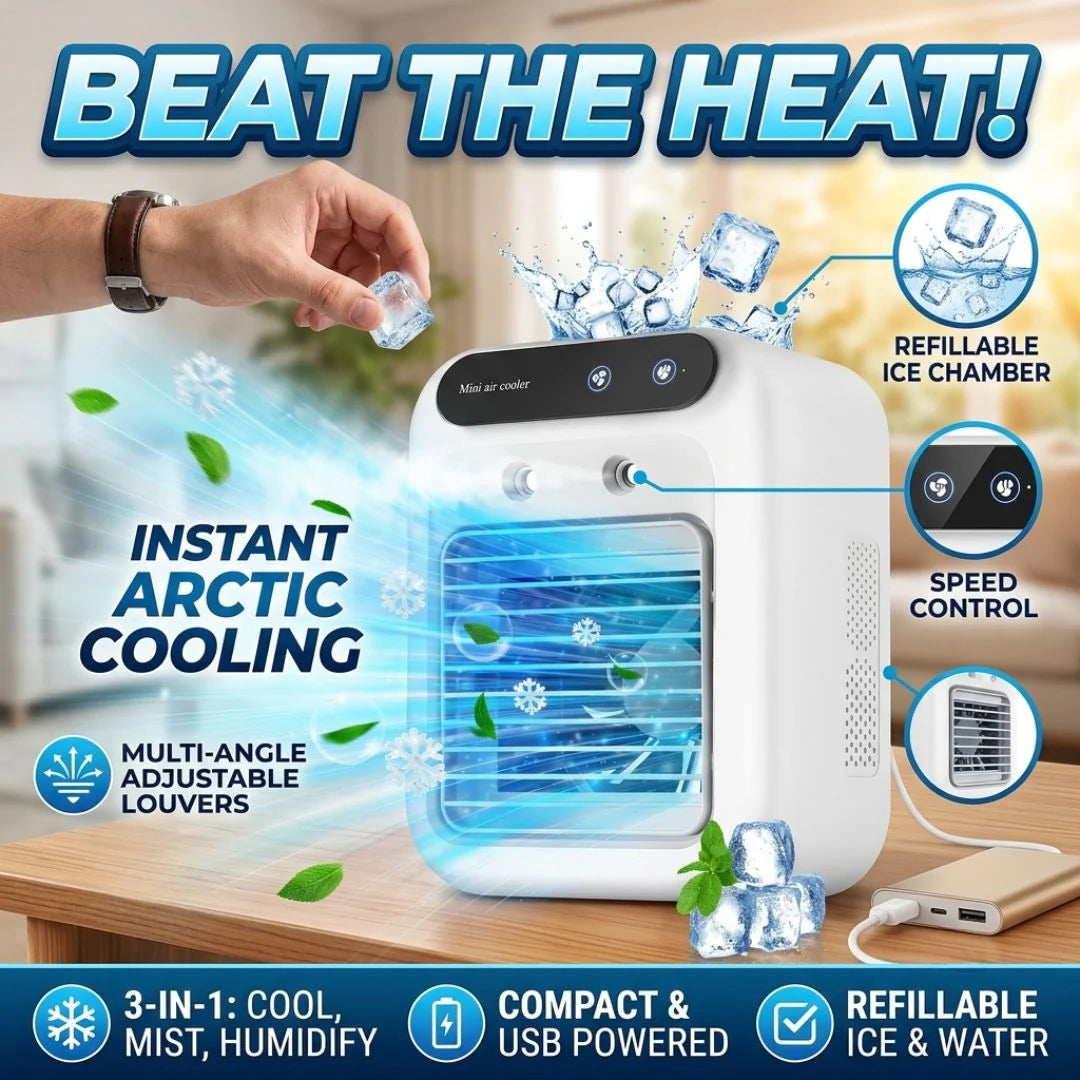 Portable Air Cooler,3-in-1 Cooling Fan with 2 Mist Speeds