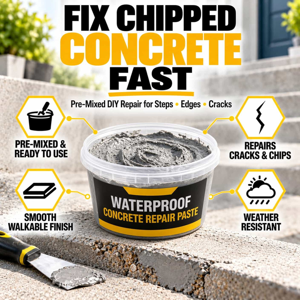 Waterproof Concrete Wall, Floor & Step Repair Paste – For Cracks, Holes & Chips🛡️