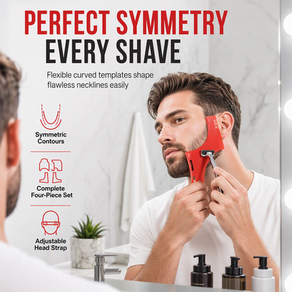 ❤️Red 4-Piece Beard Shaping Tool and Hair Styling Comb Set with Neckline Hair Trimming