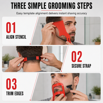 ❤️Red 4-Piece Beard Shaping Tool and Hair Styling Comb Set with Neckline Hair Trimming