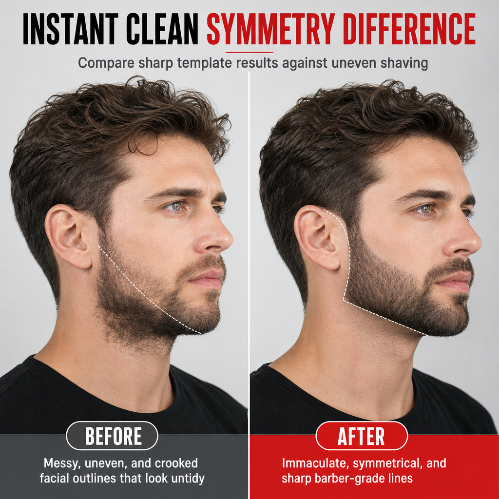 ❤️Red 4-Piece Beard Shaping Tool and Hair Styling Comb Set with Neckline Hair Trimming