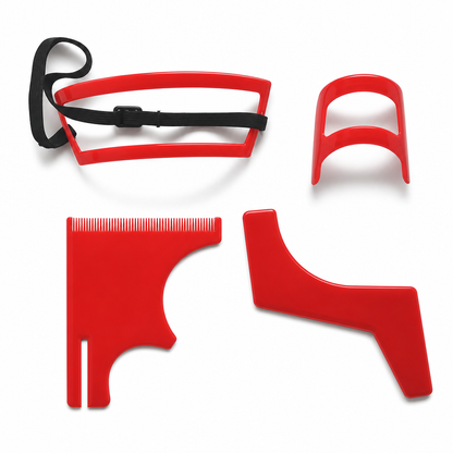 ❤️Red 4-Piece Beard Shaping Tool and Hair Styling Comb Set with Neckline Hair Trimming