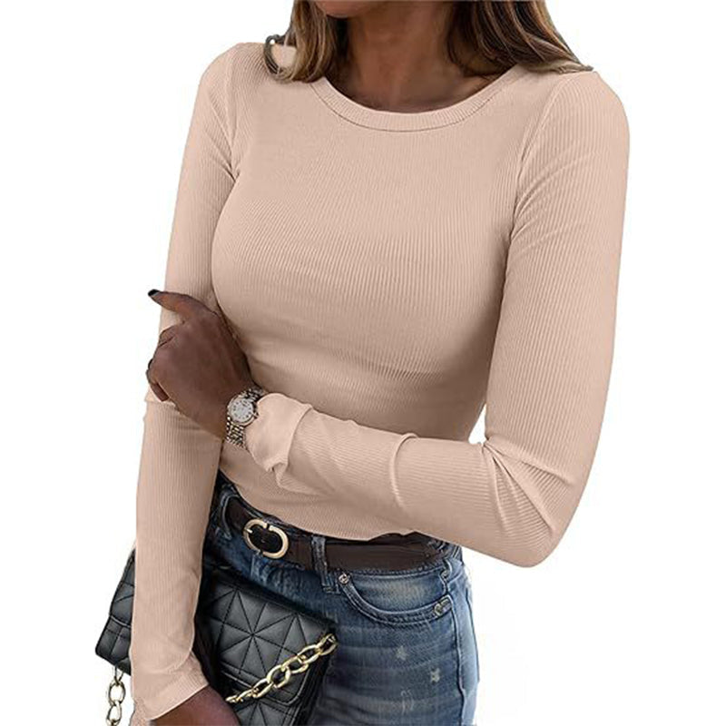 ⭐ Women's Classic Crew Neck Ribbed Knit Top